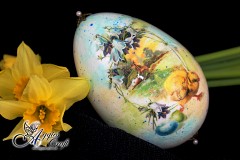 Hand Decorated Easter Egg with Chicks and flowers, 12cm