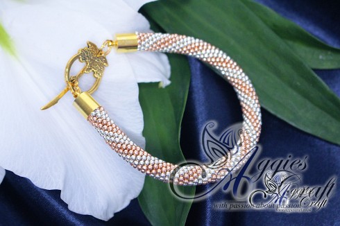 TOHO Seed Bead Bracelet, Galvanized Aluminium and Rose Gold