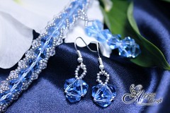 Bracelet, Earrings and Pendant, Light Blue and Galvanized